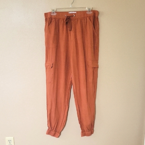 Nicole Miller Pants - Nicole Miller Orange 100% Linen Cargo Joggers - Size Large